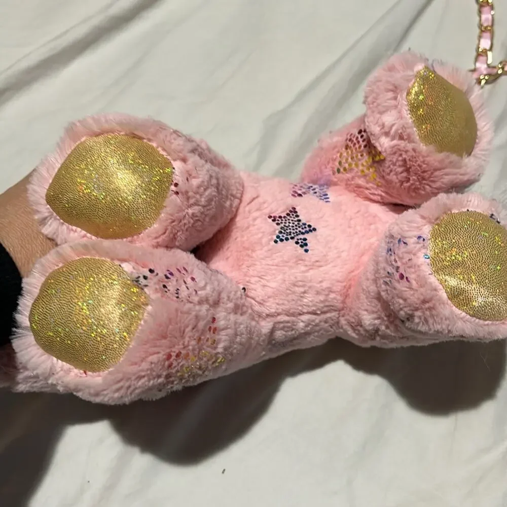 Unicorn plush purse pink metalic star pink chain strap gold horn & feet NWOT